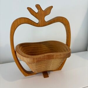 Vintage collapsible fruit shaped wood basket w/handle made in Canada space saver